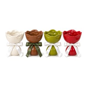 Wazon ceramiczny bukiet z wstążką 15 cm, falisty brzeg, 5 kolorów - widok produktu