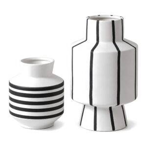Wazon ceramiczny czarno-biały w paski 19 lub 32 cm, matowy - zdjęcie główne
