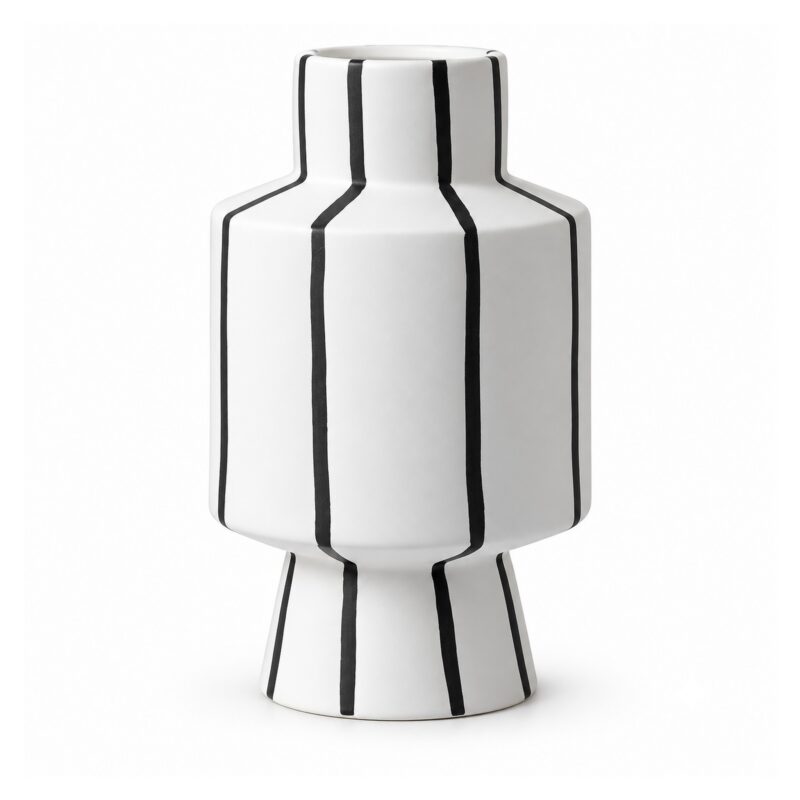 Wazon ceramiczny czarno-biały w paski 19 lub 32 cm, matowy - wariant 32 cm