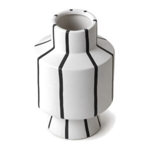 Wazon ceramiczny czarno-biały w paski 19 lub 32 cm, matowy - duży wazon z góry pod kątem, malowane pionowe paski