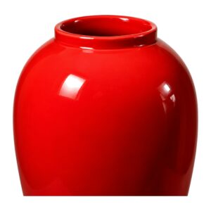 Wazon ceramiczny czerwony 34 cm, wysoki, błyszczące szkliwo - zbliżenie szyjki i błyszczącego szkliwa