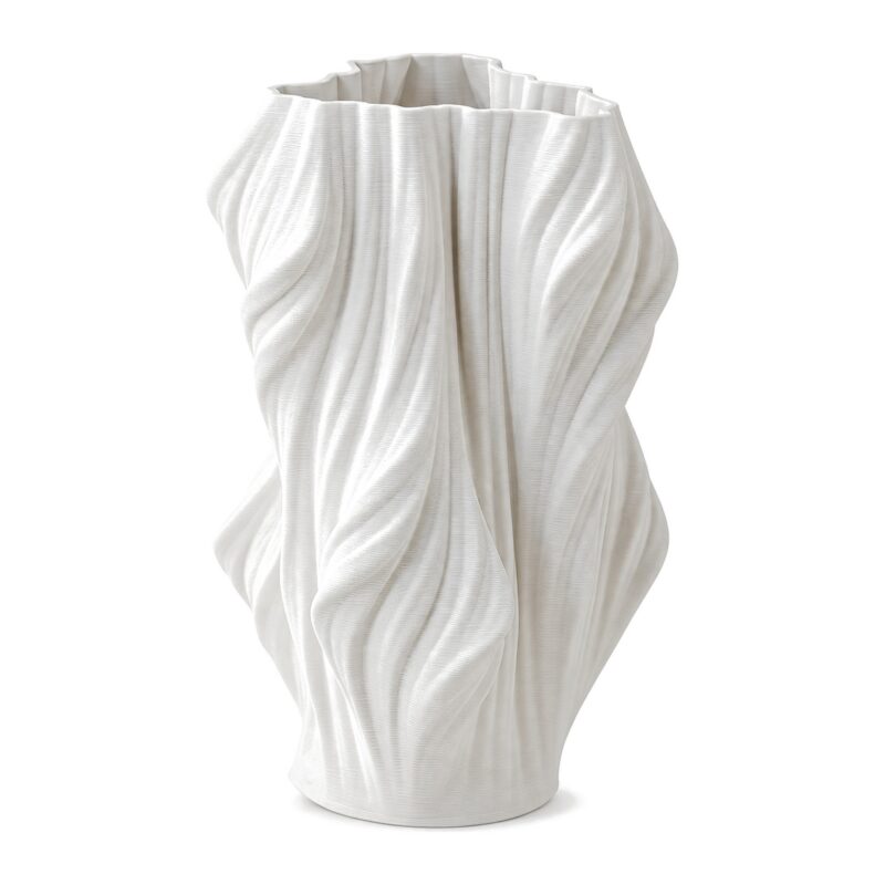 Wazon ceramiczny drukowany 3D, biały, falisty, 23-38 cm - zdjęcie główne