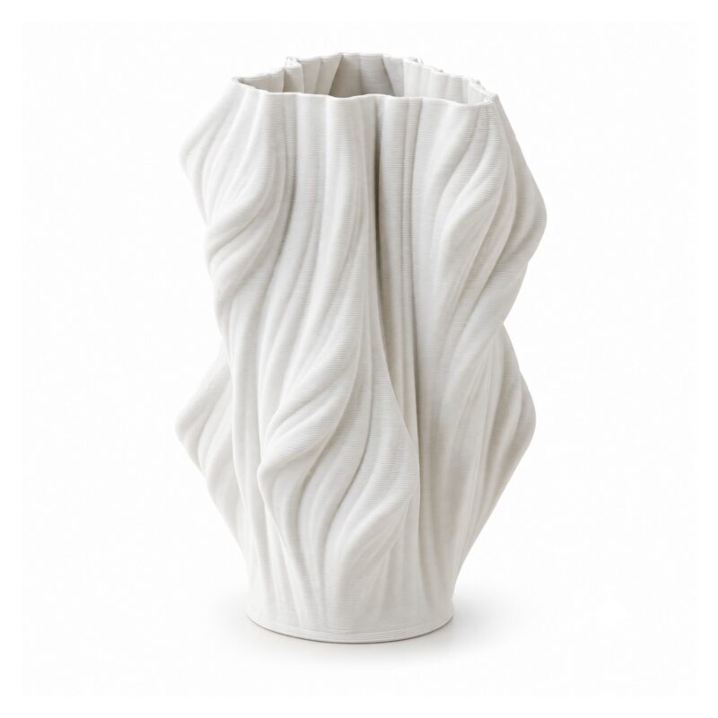 Wazon ceramiczny drukowany 3D, biały, falisty, 23-38 cm - wariant 23 cm