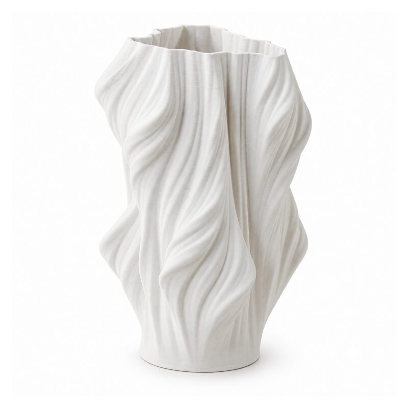Wazon ceramiczny drukowany 3D, biały, falisty, 23-38 cm - wariant 38 cm
