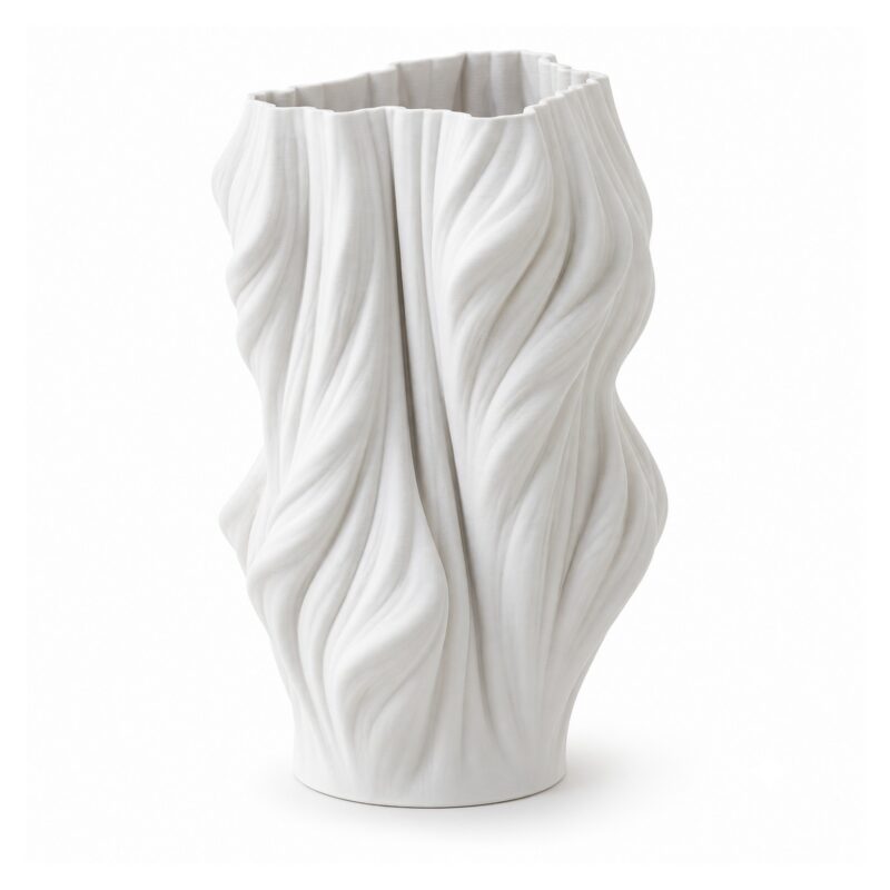 Wazon ceramiczny drukowany 3D, biały, falisty, 23-38 cm - wariant 30,5 cm