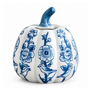 Wazon ceramiczny w kształcie dyni, niebiesko-biały wzór, 3 rozmiary - wariant S - wys. 12,5 cm