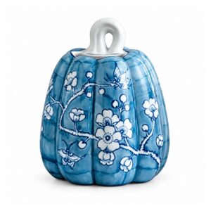 Wazon ceramiczny w kształcie dyni, niebiesko-biały wzór, 3 rozmiary - wariant M - wys. 17,5 cm