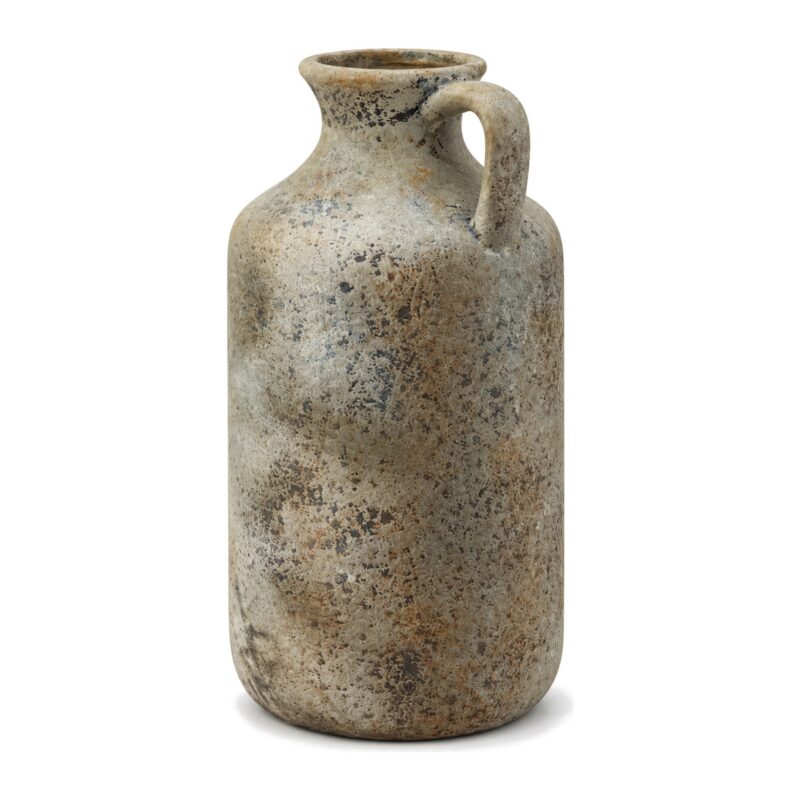 Wazon ceramiczny dzban z uchem 25,8 cm, vintage, postarzany szary - zdjęcie główne