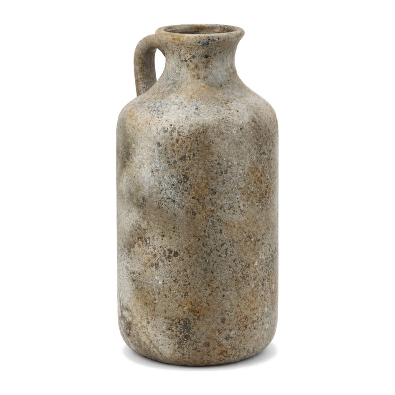 Wazon ceramiczny dzban z uchem 25,8 cm, vintage, postarzany szary - wazon dzban, widok z boku z uchem