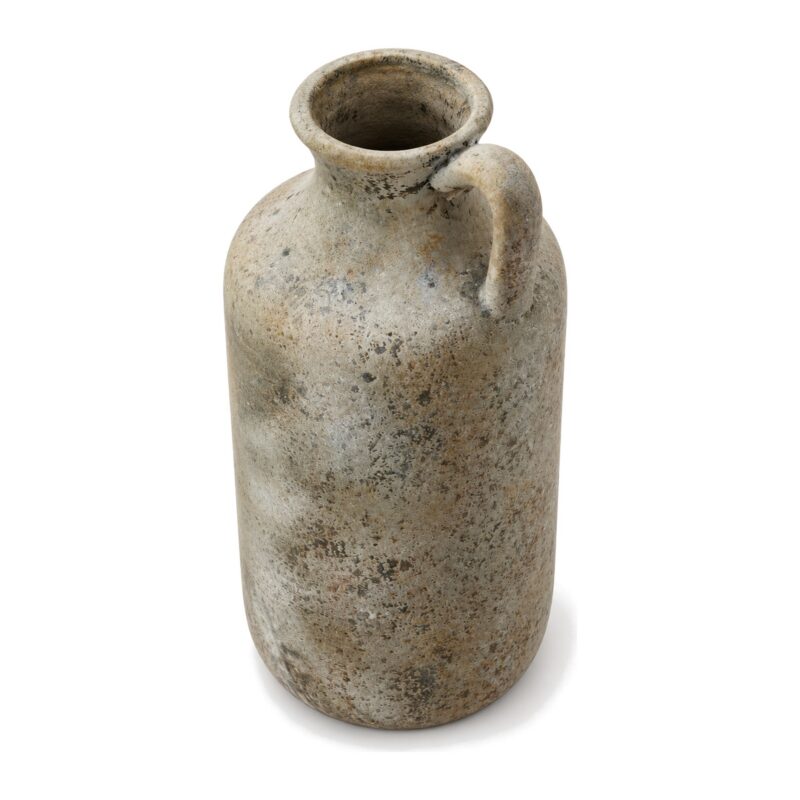 Wazon ceramiczny dzban z uchem 25,8 cm, vintage, postarzany szary - wazon dzban, widok 3/4 z góry na otwór