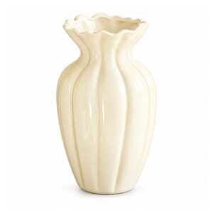 Wazon ceramiczny z falistym brzegiem 15 lub 21 cm, żebrowany, 3 kolory - wariant beżowy, 21 cm