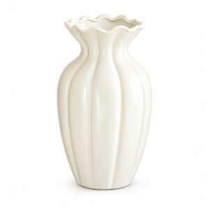 Wazon ceramiczny z falistym brzegiem 15 lub 21 cm, żebrowany, 3 kolory - wariant biały, 21 cm