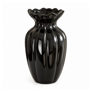 Wazon ceramiczny z falistym brzegiem 15 lub 21 cm, żebrowany, 3 kolory - wariant czarny, 21 cm