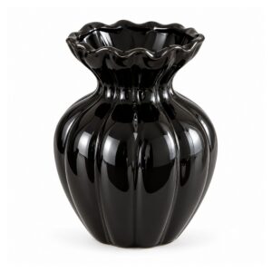 Wazon ceramiczny z falistym brzegiem 15 lub 21 cm, żebrowany, 3 kolory - wariant czarny, 15 cm