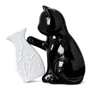 Wazon ceramiczny z figurką czarnego kota, 23 x 19 cm, biało-czarny - zdjęcie główne