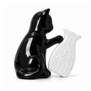 Wazon ceramiczny z figurką czarnego kota, 23 x 19 cm, biało-czarny - wariant wariant