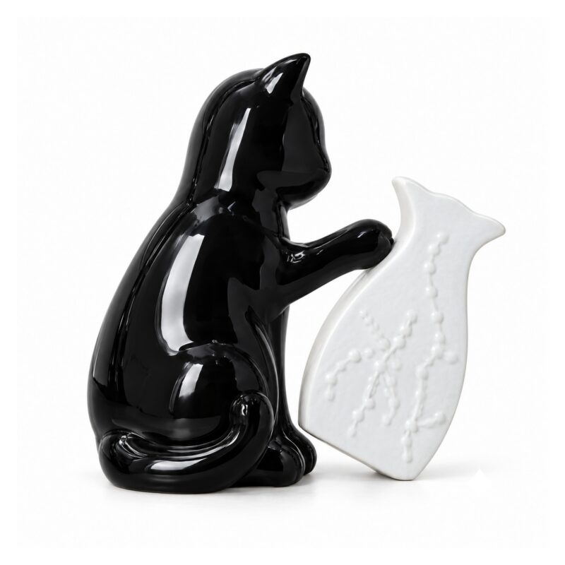 Wazon ceramiczny z figurką czarnego kota, 23 x 19 cm, biało-czarny - wariant wariant