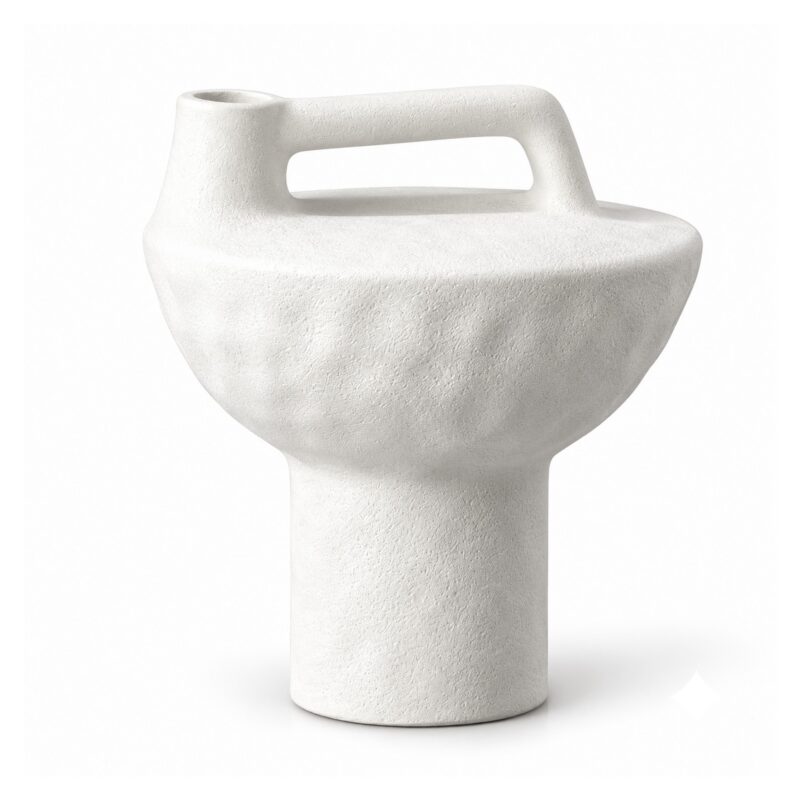 Wazon ceramiczny geometryczny z uchem, czarny lub biały, 20-30 cm - wariant biały, niski 20 cm