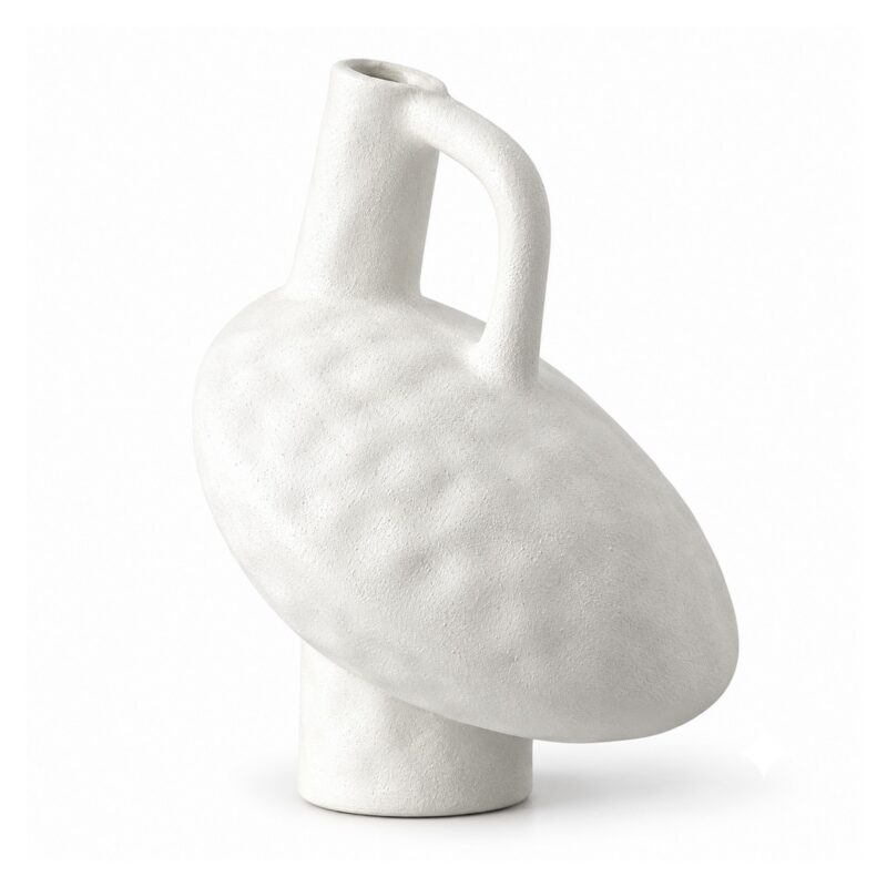 Wazon ceramiczny geometryczny z uchem, czarny lub biały, 20-30 cm - wariant biały, ukośny 25 cm