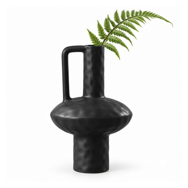 Wazon ceramiczny geometryczny z uchem, czarny lub biały, 20-30 cm - wariant czarny, wysoki 30 cm
