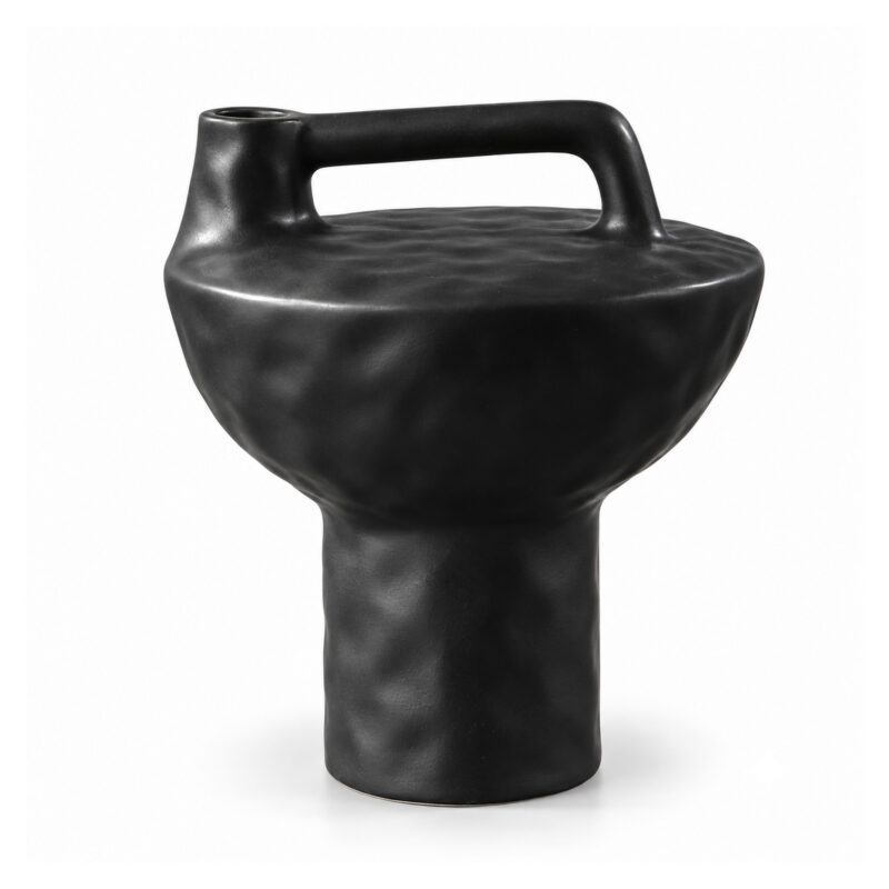Wazon ceramiczny geometryczny z uchem, czarny lub biały, 20-30 cm - wariant czarny, niski 20 cm