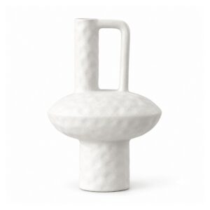 Wazon ceramiczny geometryczny z uchem, czarny lub biały, 20-30 cm - wariant biały, wysoki 30 cm