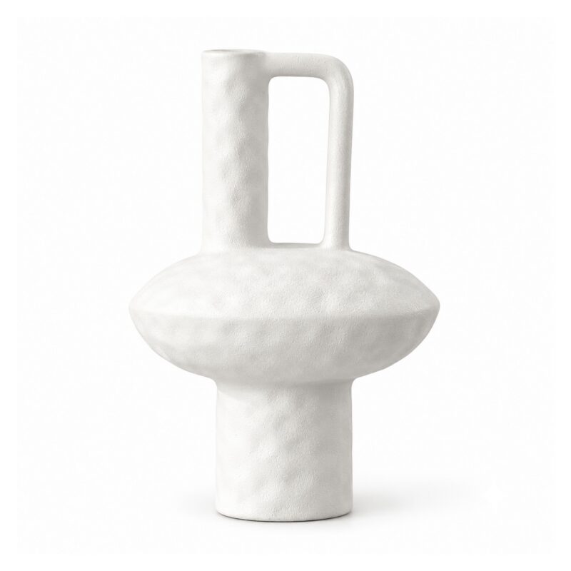 Wazon ceramiczny geometryczny z uchem, czarny lub biały, 20-30 cm - wariant biały, wysoki 30 cm