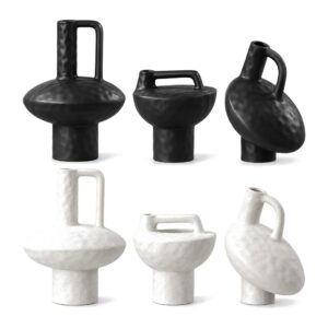 Wazon ceramiczny geometryczny z uchem, czarny lub biały, 20-30 cm - sześć wariantów: trzy kształty w czerni i bieli