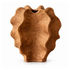 Wazon ceramiczny imitujący drewno 38 cm, falisty, rustykalny, brązowy - wariant wariant