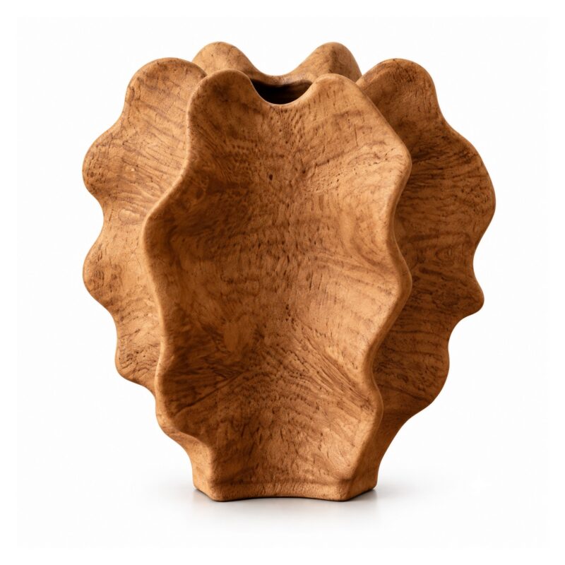 Wazon ceramiczny imitujący drewno 38 cm, falisty, rustykalny, brązowy - wariant wariant