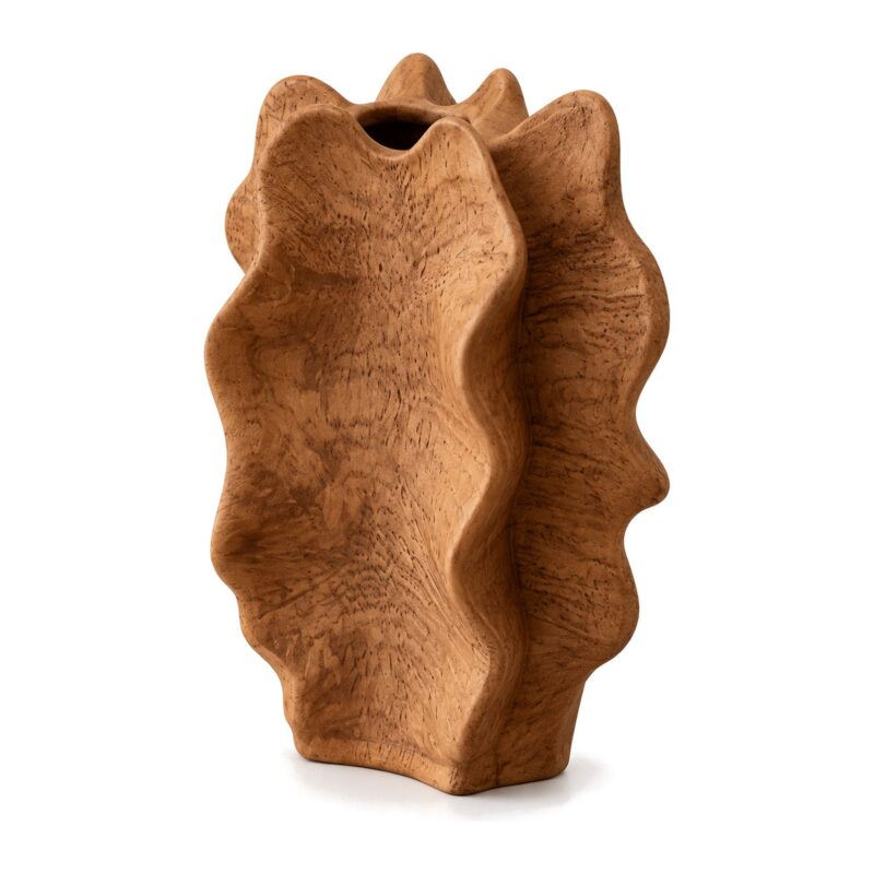 Wazon ceramiczny imitujący drewno 38 cm, falisty, rustykalny, brązowy - widok produktu