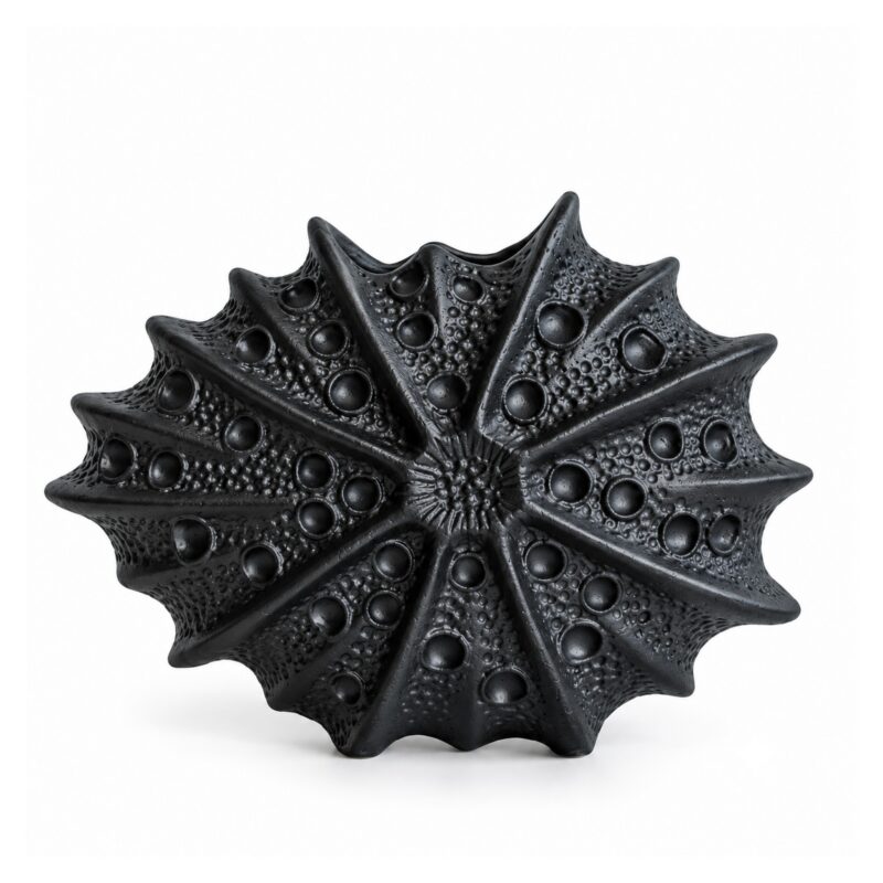 Wazon ceramiczny jeżowiec morski, płaski, biały lub czarny, 11-24 cm - wariant czarny, 15,2 x 7,8 x 11,2 cm