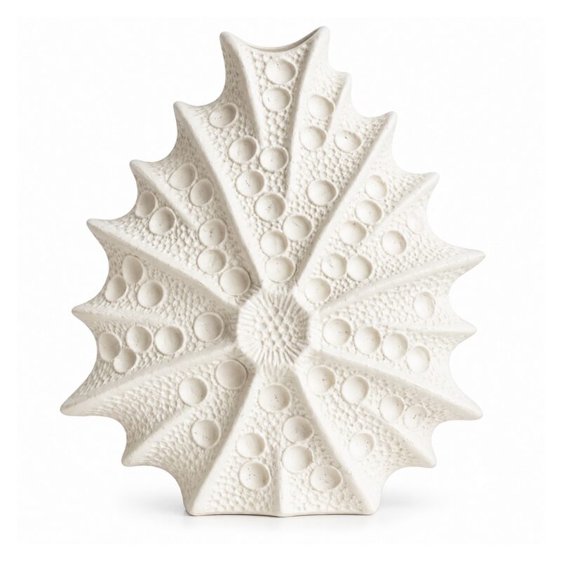 Wazon ceramiczny jeżowiec morski, płaski, biały lub czarny, 11-24 cm - wariant biały, 20,7 x 10,5 x 24 cm