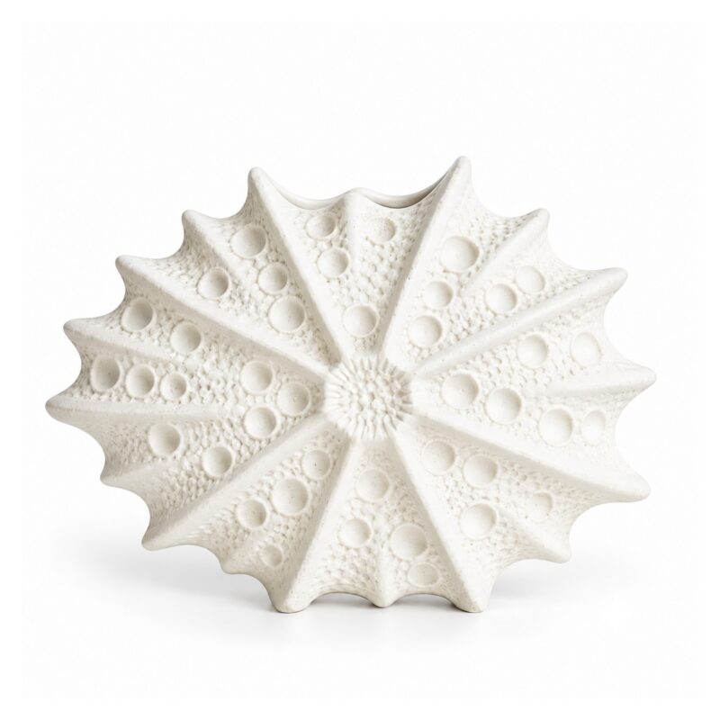 Wazon ceramiczny jeżowiec morski, płaski, biały lub czarny, 11-24 cm - wariant biały, 15,2 x 7,8 x 11,2 cm