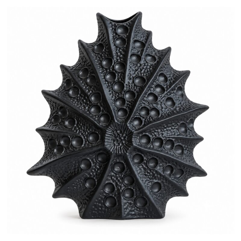 Wazon ceramiczny jeżowiec morski, płaski, biały lub czarny, 11-24 cm - wariant czarny, 20,7 x 10,5 x 24 cm