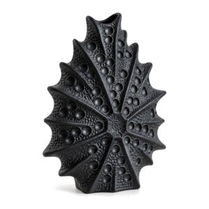 Wazon ceramiczny jeżowiec morski, płaski, biały lub czarny, 11-24 cm - duży czarny wazon jeżowiec, widok 3/4