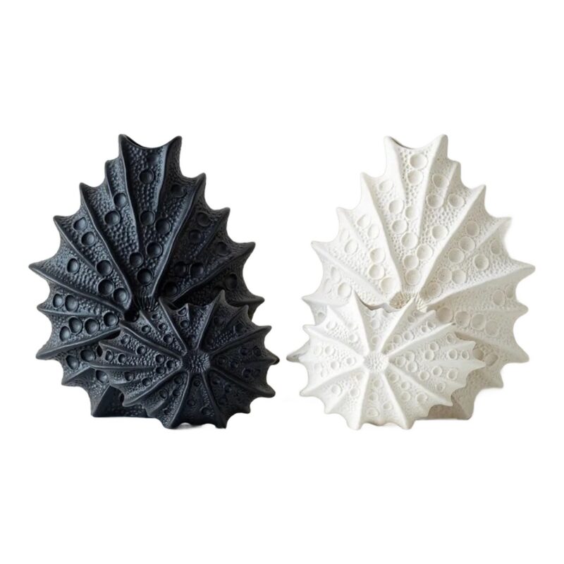 Wazon ceramiczny jeżowiec morski, płaski, biały lub czarny, 11-24 cm - czarne i białe wazony jeżowce w dwóch rozmiarach