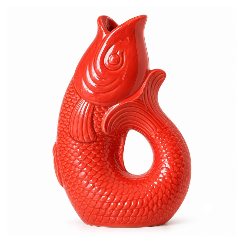 Wazon ceramiczny w kształcie karpia, szkliwiony, 26,5 lub 31,5 cm - wariant czerwony, 31,5 cm