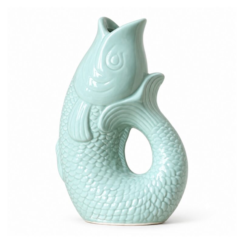 Wazon ceramiczny w kształcie karpia, szkliwiony, 26,5 lub 31,5 cm - wariant miętowy, 26,5 cm