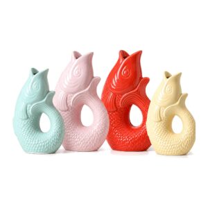 Wazon ceramiczny w kształcie karpia, szkliwiony, 26,5 lub 31,5 cm - cztery kolory obok siebie: miętowy, różowy, czerwony, żółty