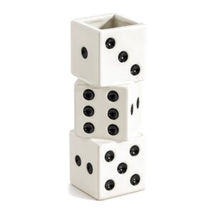 Wazon ceramiczny kostki do gry 24 cm, biały z kolorowymi oczkami - zdjęcie główne
