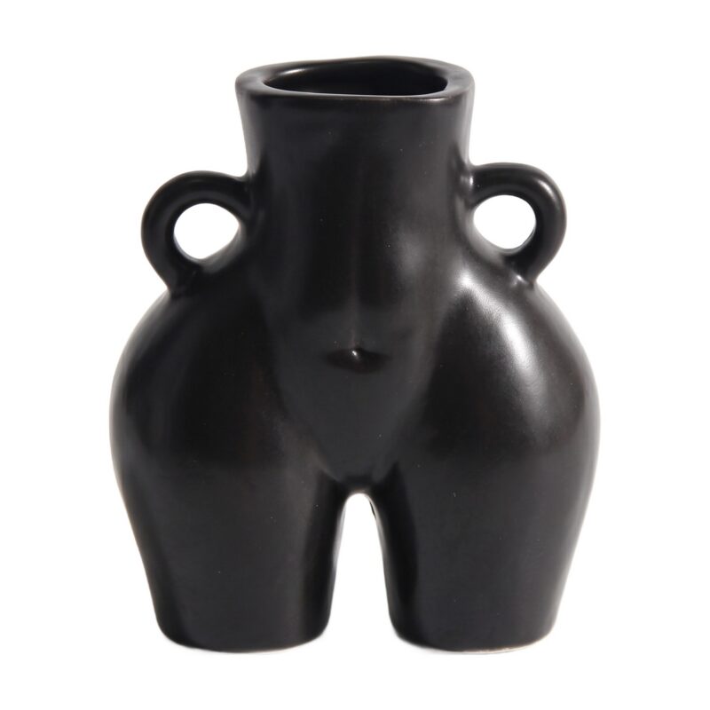 Wazon ceramiczny w kształcie ciała 14 cm, z uszkami, nowoczesny - wariant czarny matowy