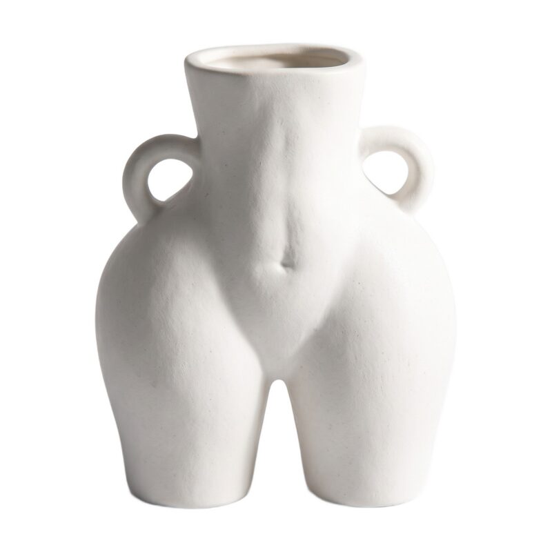 Wazon ceramiczny w kształcie ciała 14 cm, z uszkami, nowoczesny - wariant biały szroniony