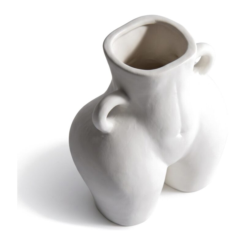 Wazon ceramiczny w kształcie ciała 14 cm, z uszkami, nowoczesny - detal otworu i uszka na białym tle