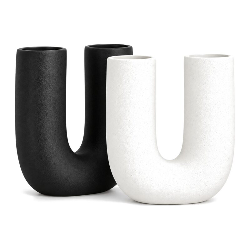 Wazon ceramiczny w kształcie litery U 18,5 cm, biały lub czarny - zdjęcie główne