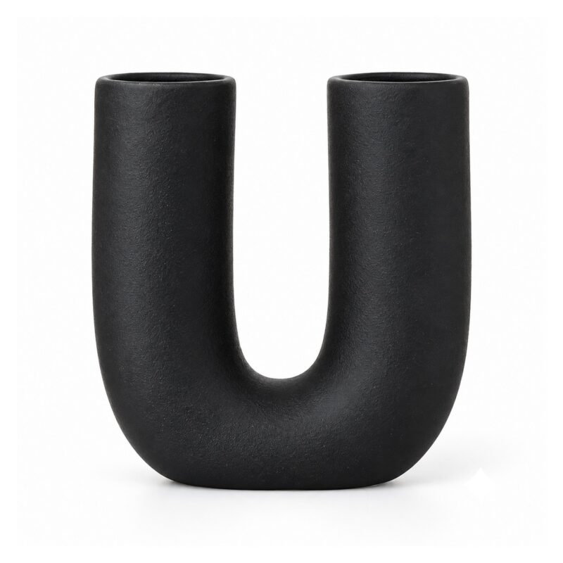 Wazon ceramiczny w kształcie litery U 18,5 cm, biały lub czarny - wariant czarny