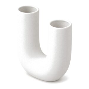 Wazon ceramiczny w kształcie litery U 18,5 cm, biały lub czarny - biały wazon U z boku i z góry, widoczne oba otwory