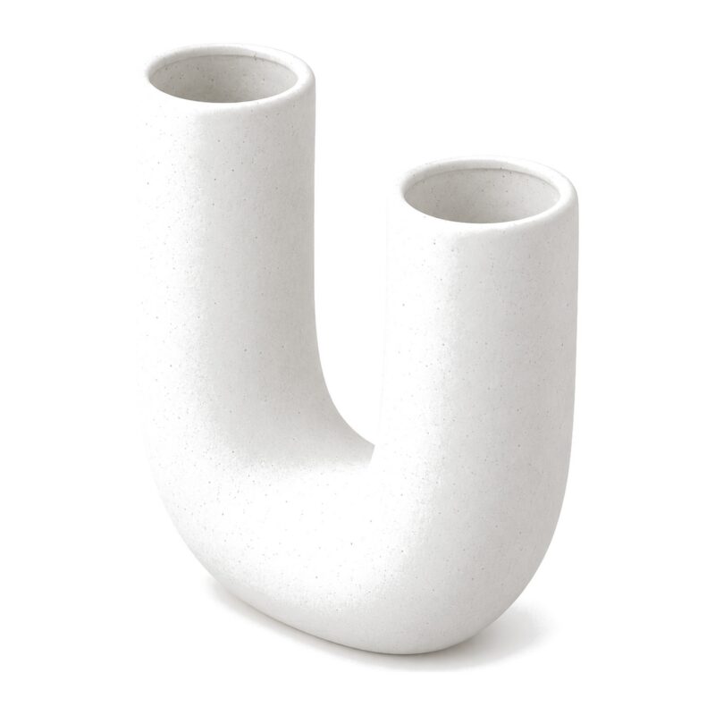Wazon ceramiczny w kształcie litery U 18,5 cm, biały lub czarny - biały wazon U z boku i z góry, widoczne oba otwory