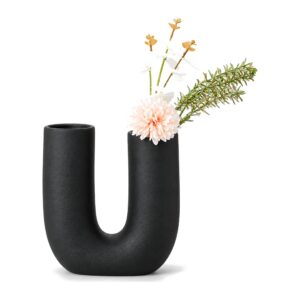 Wazon ceramiczny w kształcie litery U 18,5 cm, biały lub czarny - czarny wazon U z bukietem w jednym otworze