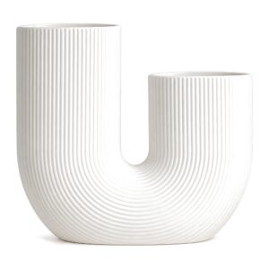 Wazon ceramiczny w kształcie litery U, prążkowany, biały lub różowy - zdjęcie główne